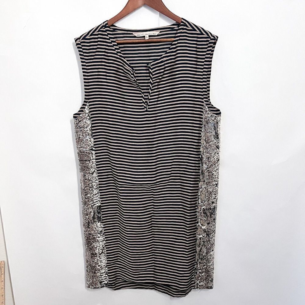 Rachel Roy Women's Dress Size XL Sequin Striped Mixed Print Shift Knee Length